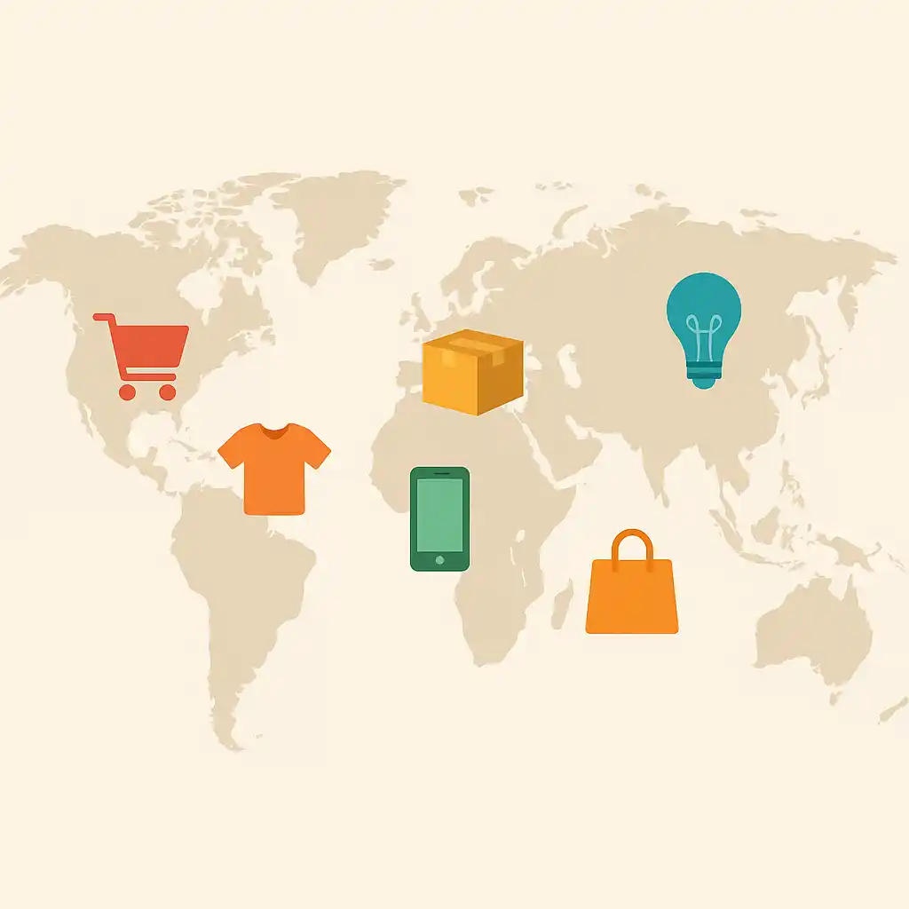 Kenya map illustration with shopping icons