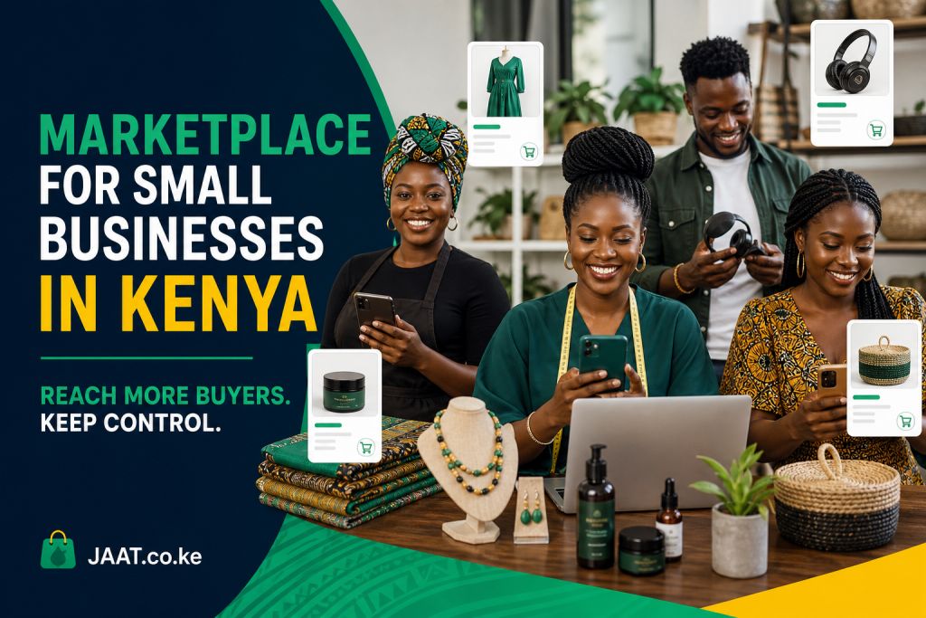 Kenyan small business owner managing products and customer orders on a digital marketplace
