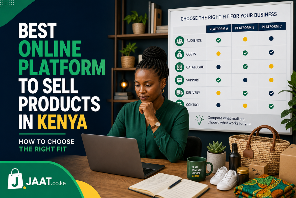 Kenyan seller comparing online marketplace, social media and webstore options