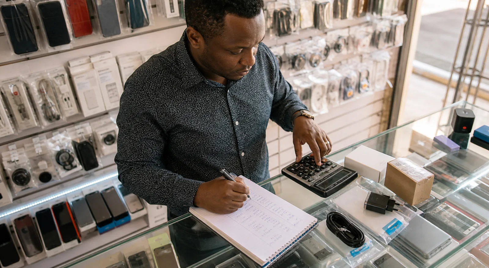 Kenyan retailer calculating online product cost fees and profit margin
