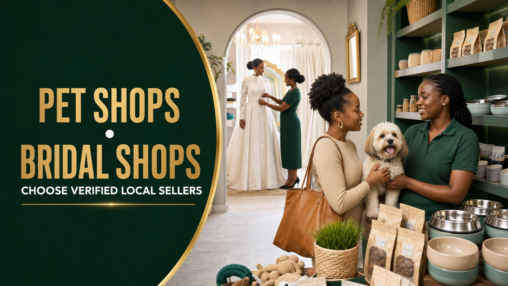 Kenyan shoppers speaking with pet and bridal shop owners